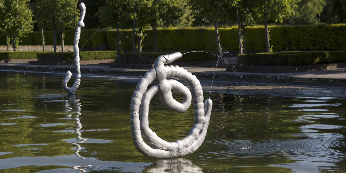 Nicolas Deshayes at the Pleasure Gardens 2018 cast aluminium stainless steel and water installation view. Photo_ Eoin Carey. Courtesy the artist and Pump House Gallery_03
